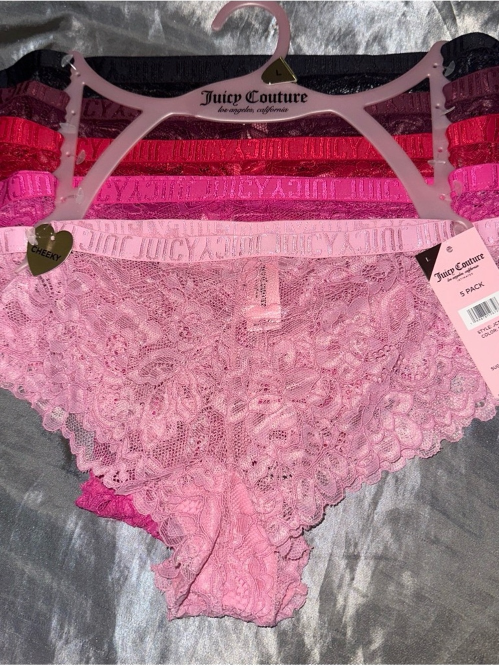 Juicy Couture Lace Cheeky Bikini Panty Set in Pink Shades